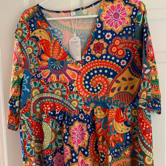 Paisley boho dress large vneck new nwt - Picture 4 of 5